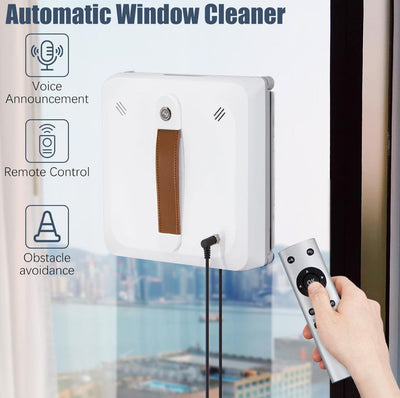 Automatic window cleaner robot with remote control and obstacle avoidance features.